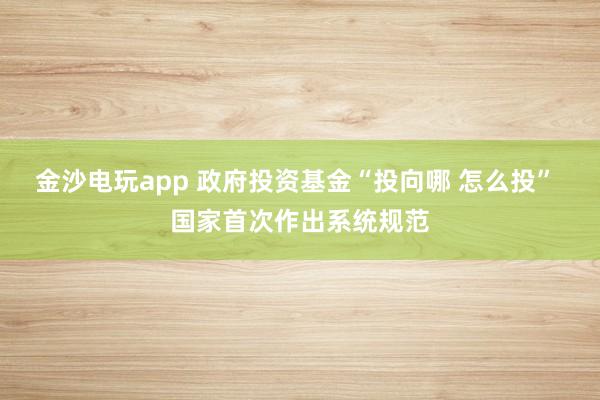 金沙電玩app 政府投資基金“投向哪 怎么投” 國家首次作出系統(tǒng)規(guī)范