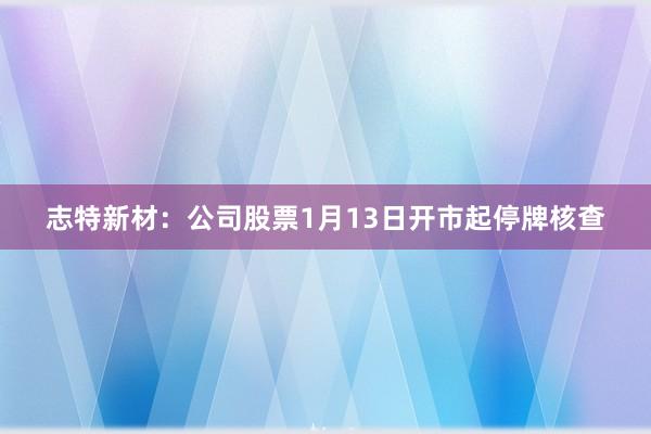 志特新材：公司股票1月13日開(kāi)市起停牌核查