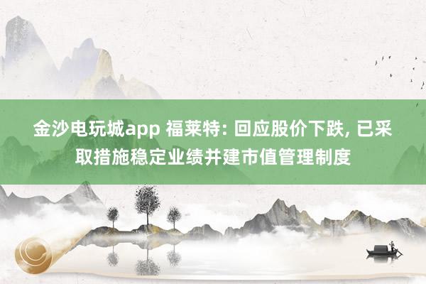 金沙電玩城app 福萊特: 回應(yīng)股價(jià)下跌， 已采取措施穩(wěn)定業(yè)績(jī)并建市值管理制度
