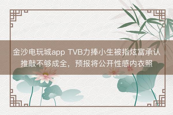 金沙電玩城app TVB力捧小生被指炫富承認推敲不夠成全,預報將公開性感內衣照